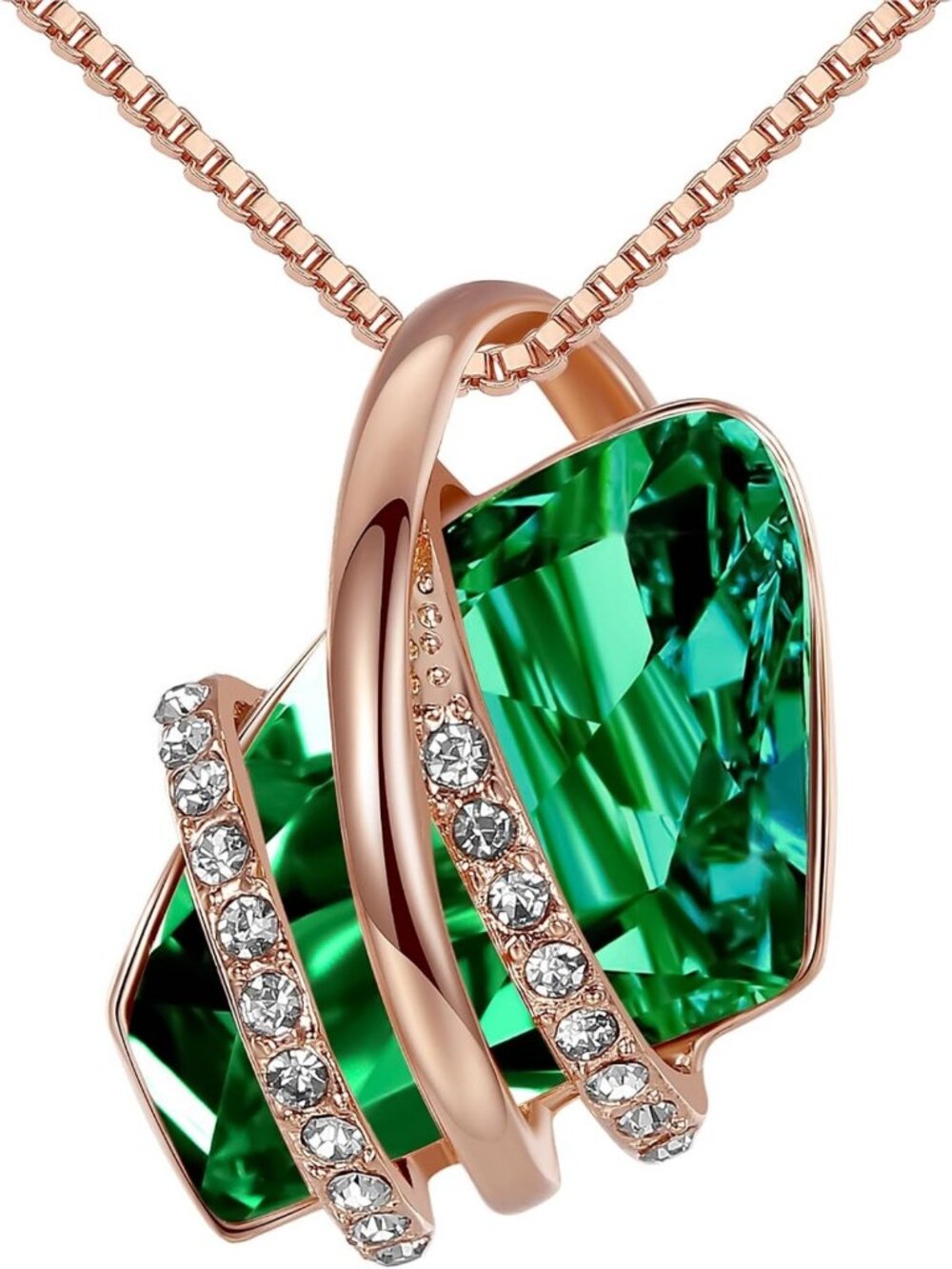 Elegant Birthstone Crystal Pendant Necklace, 18K Rose Gold/Silvertone, 18" + 2